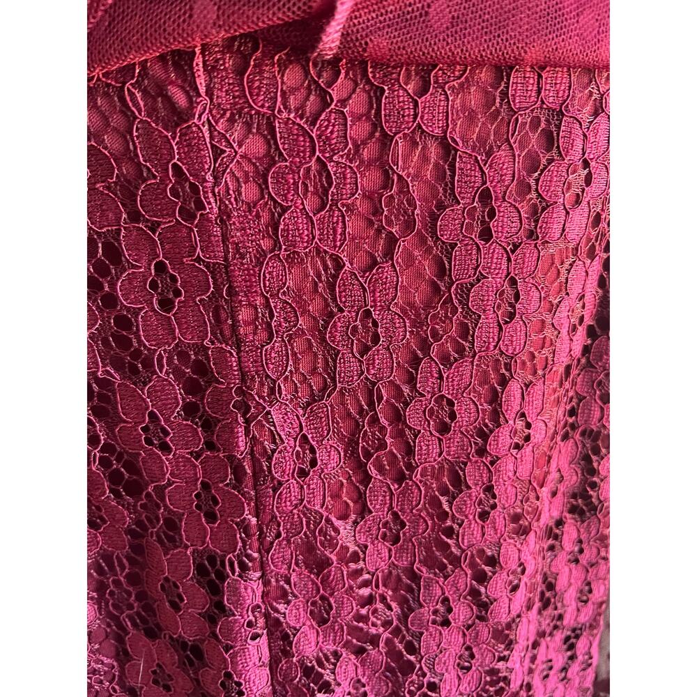 Charlotte Russe Lace Sheath and Polka Dot Mesh Wine Maroon Long Sleeve Dress L‎ - Picture 9 of 13